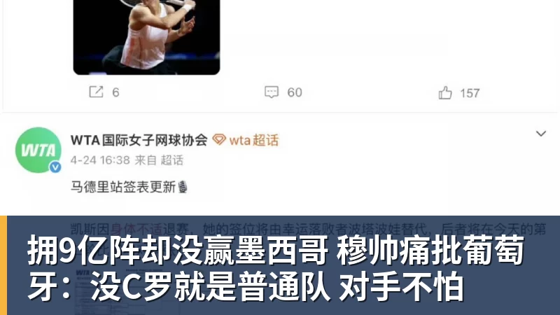 拥9亿阵却没赢墨西哥 穆帅痛批葡萄牙:没C罗就是普通队 对手不怕