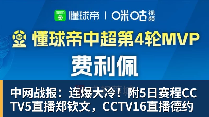 中网战报:连爆大冷!附5日赛程CCTV5直播郑钦文,CCTV16直播德约